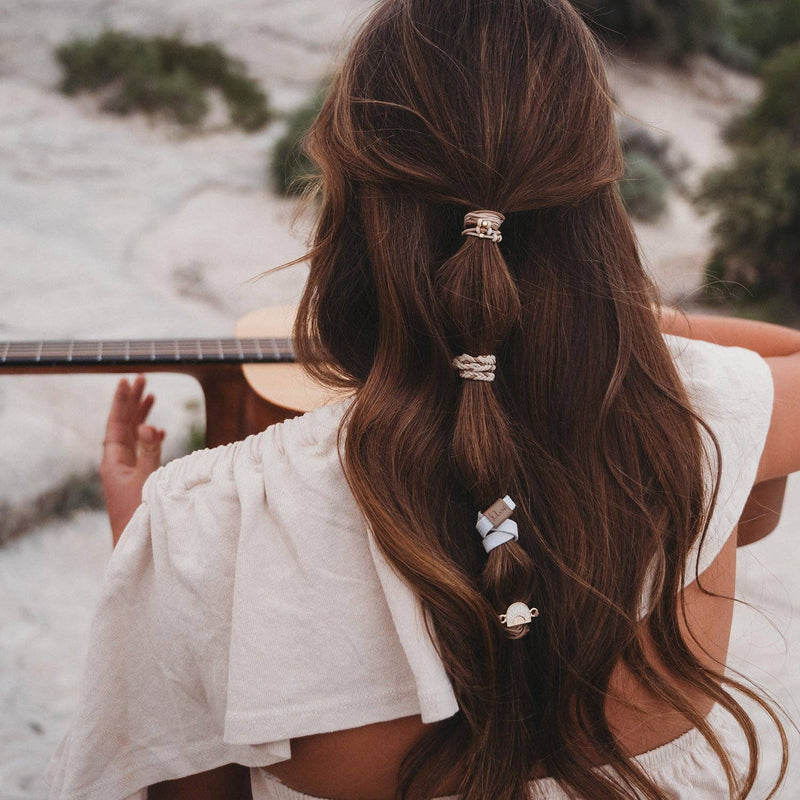 "Rise" Cream and Tan With Gold & Sun Accents Hair Tie Bracelets: Medium