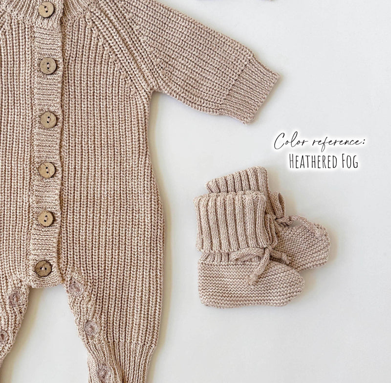 Garter Cotton Knitted Booties: Taupe / M| 6-18 months