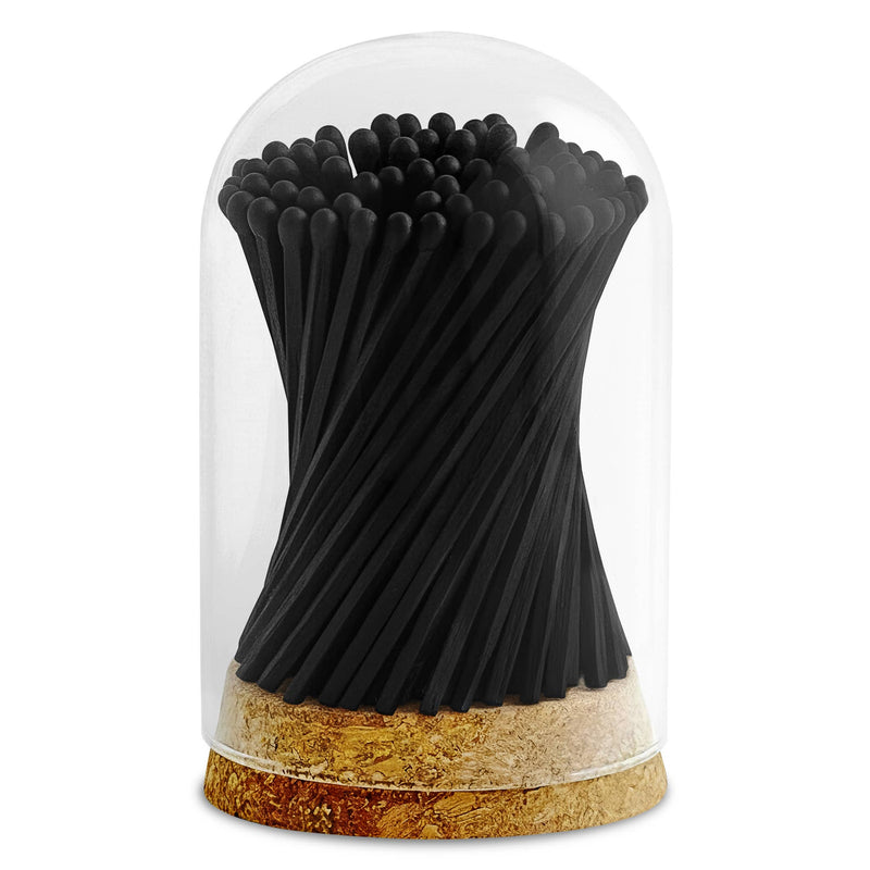 4" Matches in Premium Glass Cloche -  All Black
