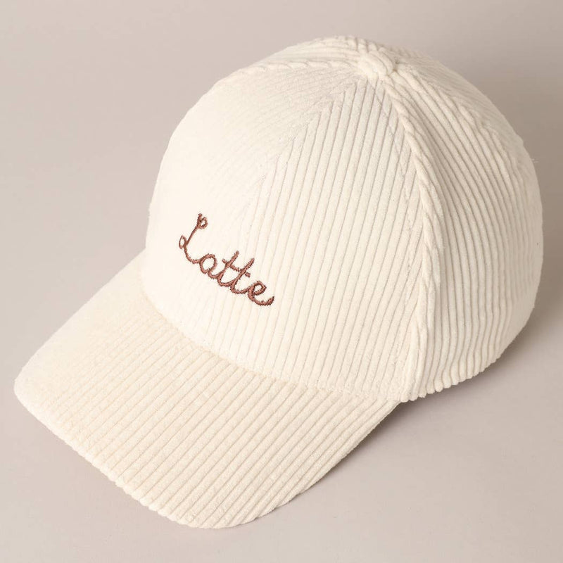 Latte Text Embroidery Corduroy Baseball Cap: Brown / ONE SIZE