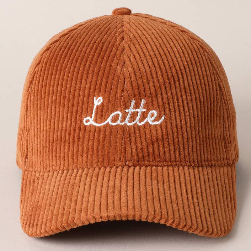 Latte Text Embroidery Corduroy Baseball Cap: Brown / ONE SIZE
