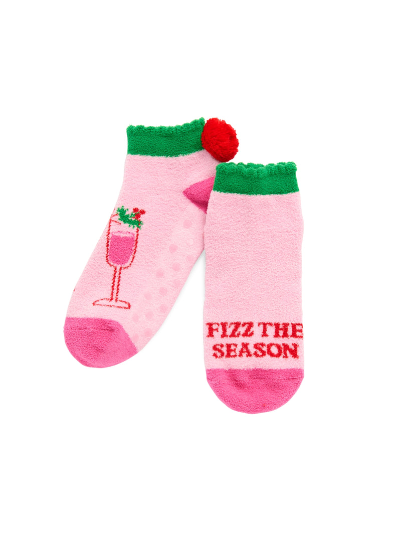 "Fizz the Season" Home Socks | Pink