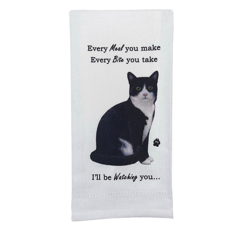 Black & white cat kitchen towel — Every Bite You Take, E&S Pets