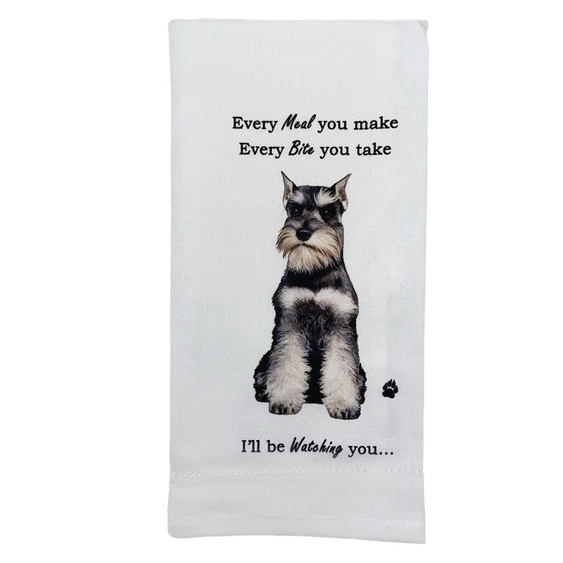 Schnauzer (uncropped) kitchen towel — Every Bite You Take, E&S Pets
