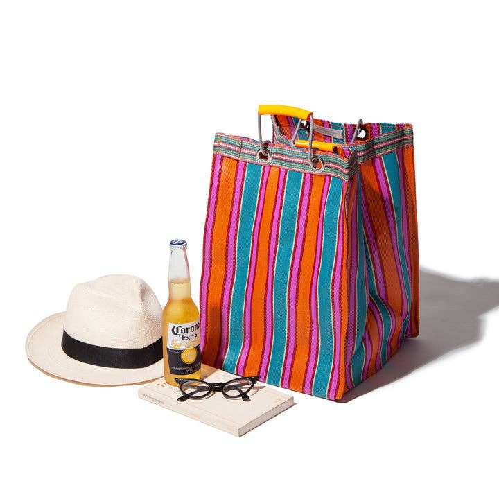Recycled Plastic Stripe Bag - Rectangle D30: Orange x Blue