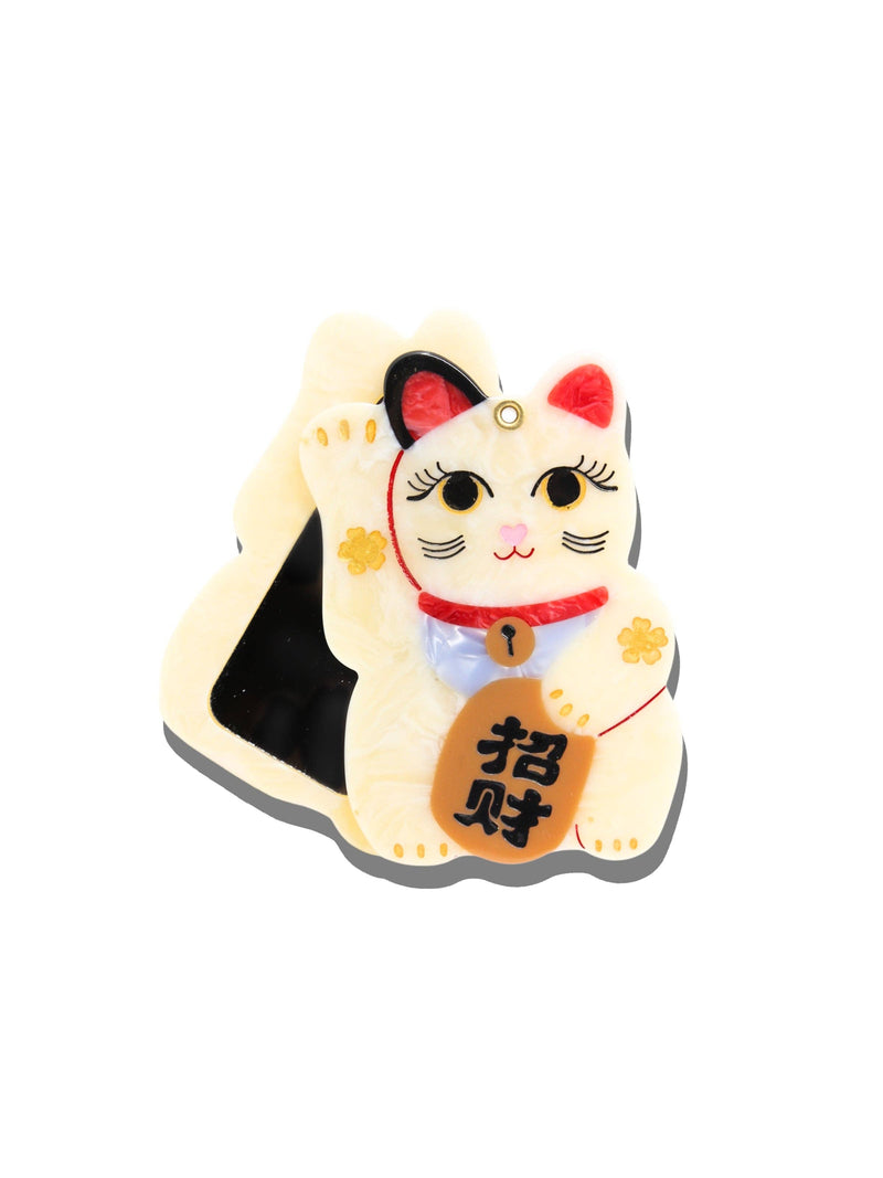 Hand-painted Maneki-Neko Cat Compact Mirror | Eco-Friendly
