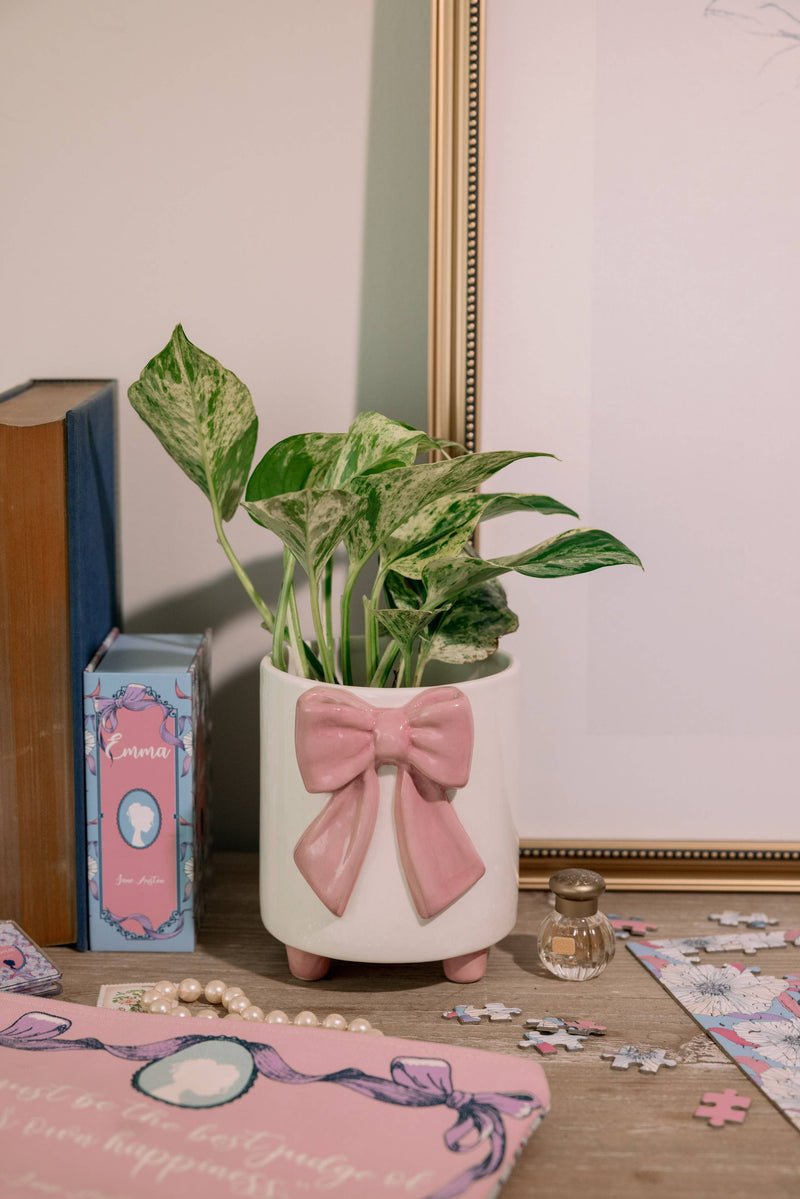 Footed Planter, Pink Bow