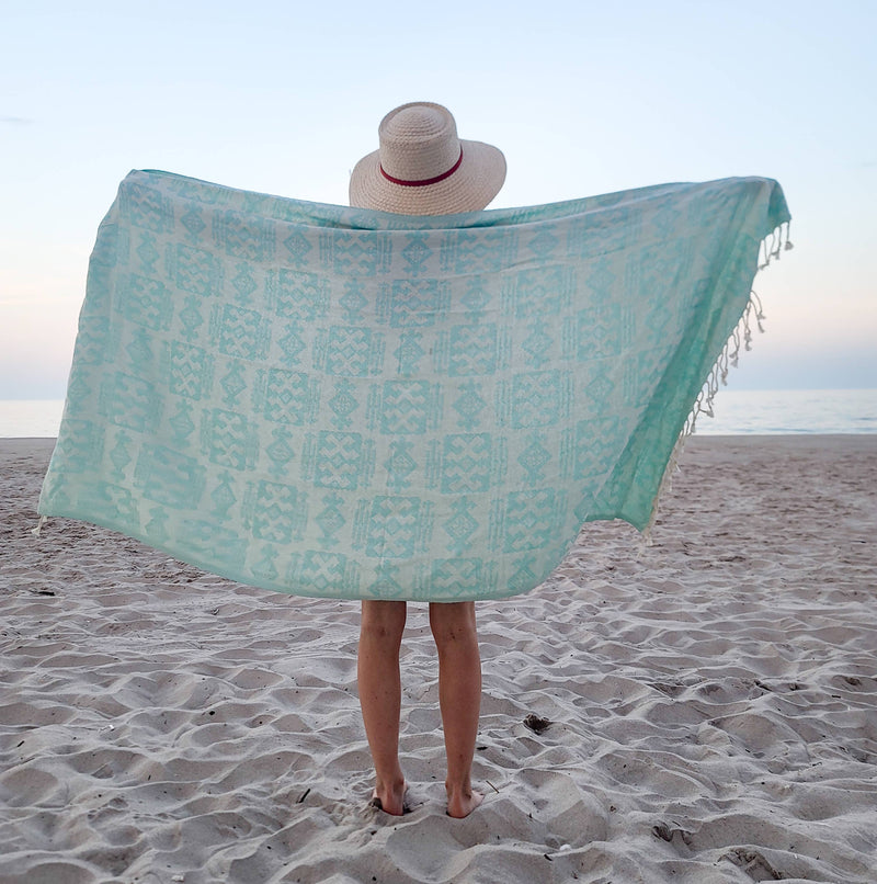 Mexican Blanket | Aztec Throw | Oversized Turkish Towel: Benetton Green