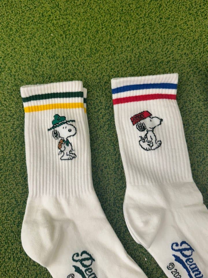 Peanuts Variety Snoopy Crew Ankle Socks - Black Line