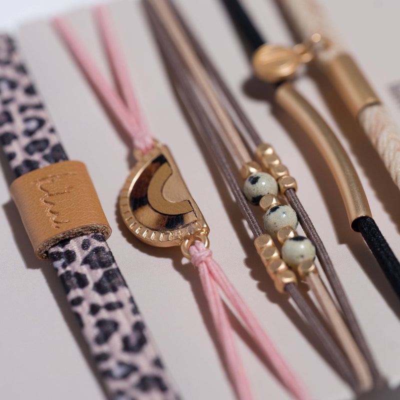 "Wild" Animal Print with Pink Accent Hair Tie Bracelets: Medium
