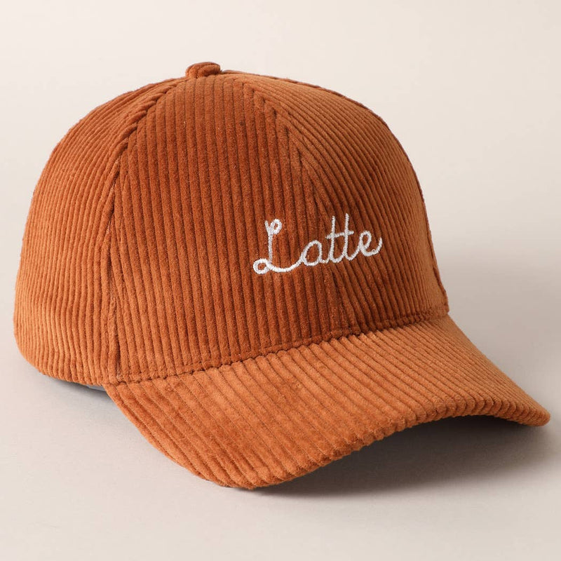 Latte Text Embroidery Corduroy Baseball Cap: Brown / ONE SIZE