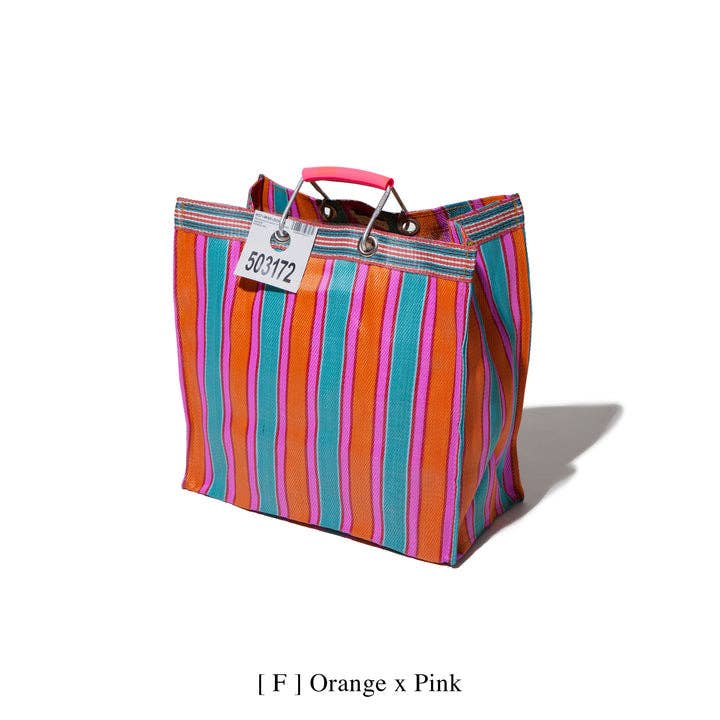 Recycled Plastic Stripe Bag - Square: Green x Red