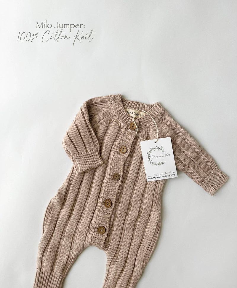 Milo Jumpsuit: Taupe / 6-12 months