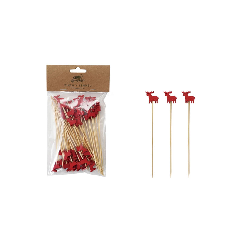 Bamboo Single Use Skewers with Moose Shaped Handles | Set of 50