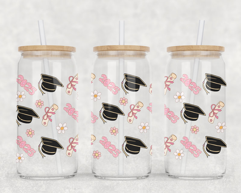 2026 Graduation Cap Can Glass With Lid + Straw