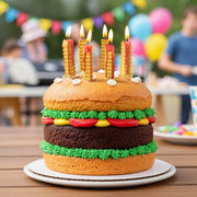 Hot & Crispy french fry candles standing in a cake with dripping ketchup detail