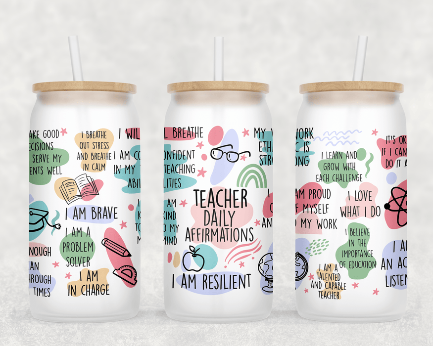 JOYSMITH CUP Teacher Daily Affirmations Can Glass with Lid + Straw
