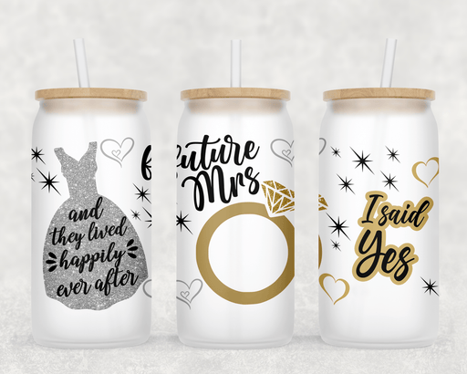 JOYSMITH TUMBLERS Bride To Be Frosted Can Glass with Lid + Straw