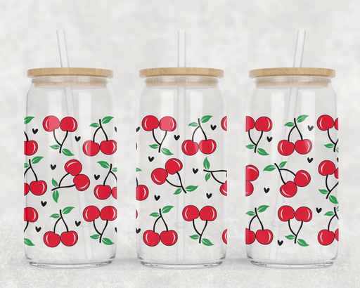 JOYSMITH TUMBLERS Clear Cherry Can Glass with Lid + Straw