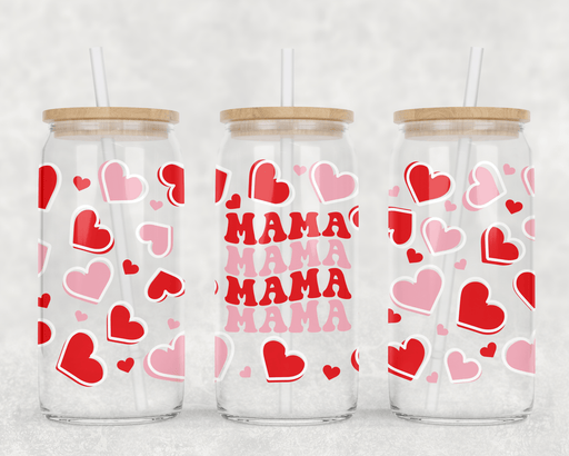 JOYSMITH TUMBLERS Clear Mama Hearts Can Glass with Lid + Straw