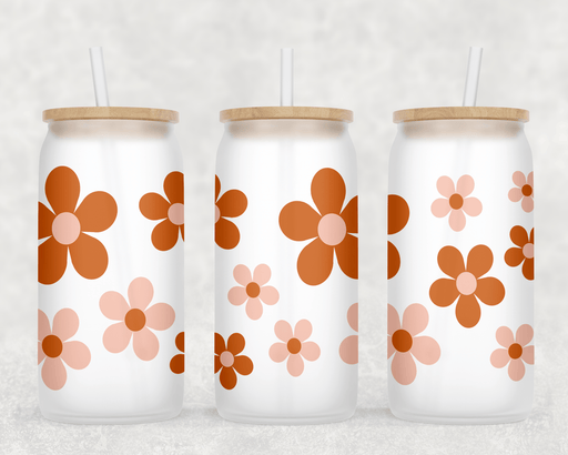 JOYSMITH TUMBLERS Fall Daisies Can Glass with Lid + Straw