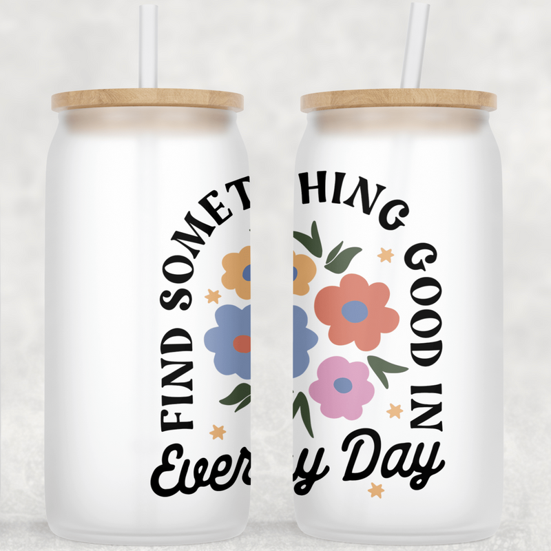 JOYSMITH TUMBLERS Find Something Good in Everyday Clear Can Glass with Lid + Straw