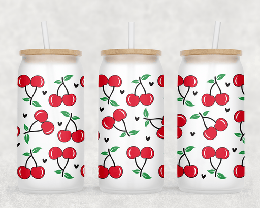 JOYSMITH TUMBLERS Frosted Cherry Can Glass with Lid + Straw