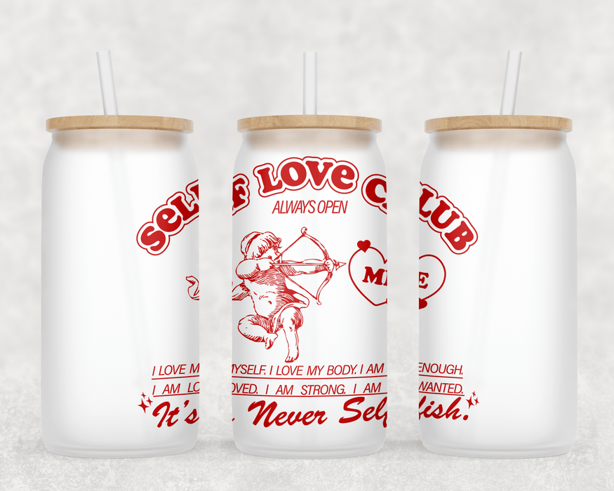 JOYSMITH TUMBLERS Frosted Self Love Angel Can Glass with Lid + Straw