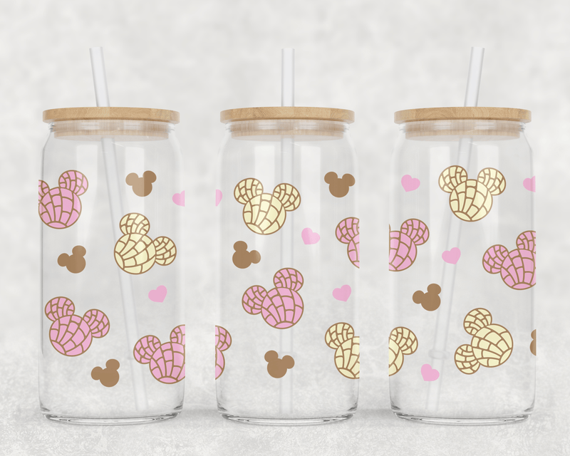 JOYSMITH TUMBLERS Mouse Concha Can Glass with Lid + Straw