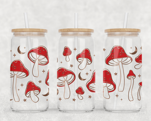 JOYSMITH TUMBLERS Mushrooms Can Glass with Lid + Straw