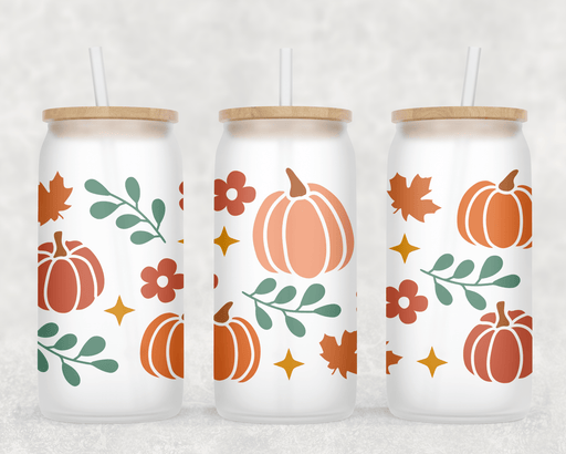 JOYSMITH TUMBLERS Pumpkins Can Glass with Lid + Straw