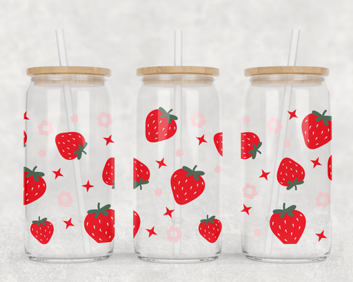 JOYSMITH TUMBLERS Strawberry Can Glass with Lid + Straw