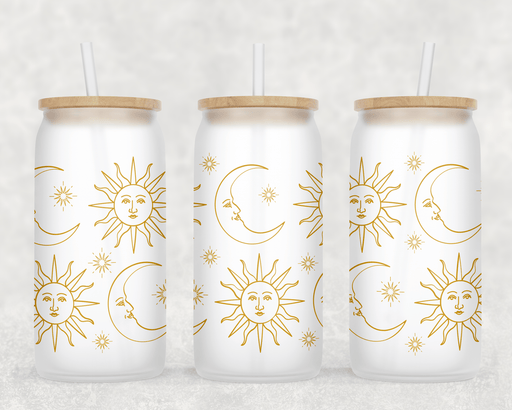 JOYSMITH TUMBLERS Sun and Moon Celestial Frosted Can Glass with Lid + Straw