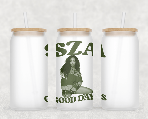 JOYSMITH TUMBLERS SZA Good Days Frosted Can Glass with Lid + Straw