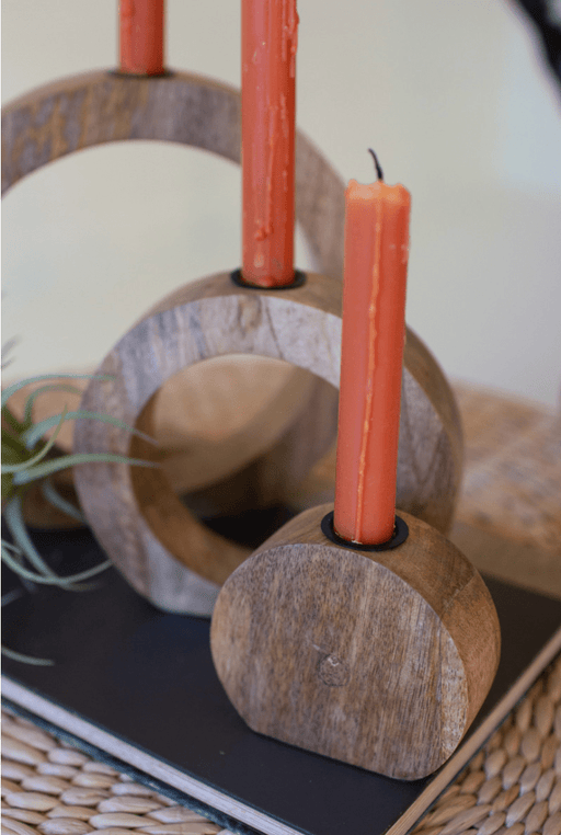 KALALOU DECOR Set of 3 Circle Mango Wood Taper Candle Holders