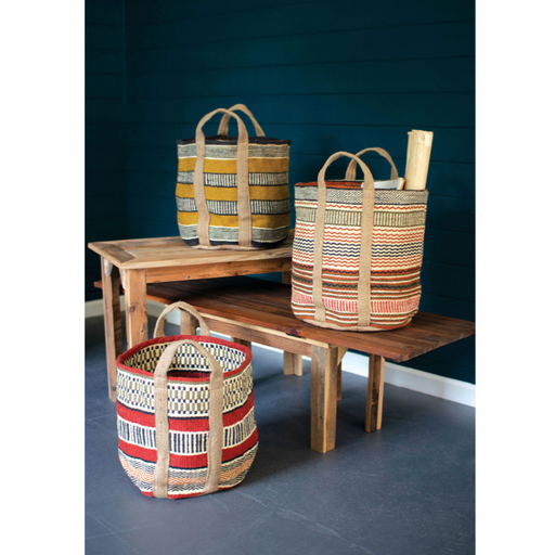 KALALOU Handbags Multi-Colored Woven Jute Baskets with Handles