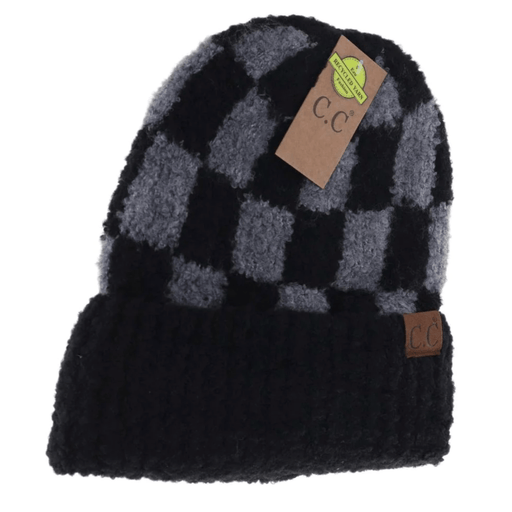 LF ACCESSORIES BEANIES Boucle Checkered Patterned C.C Beanie