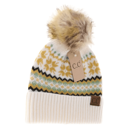 LF ACCESSORIES BEANIES Ivory CC Beanie Fair Isle Print