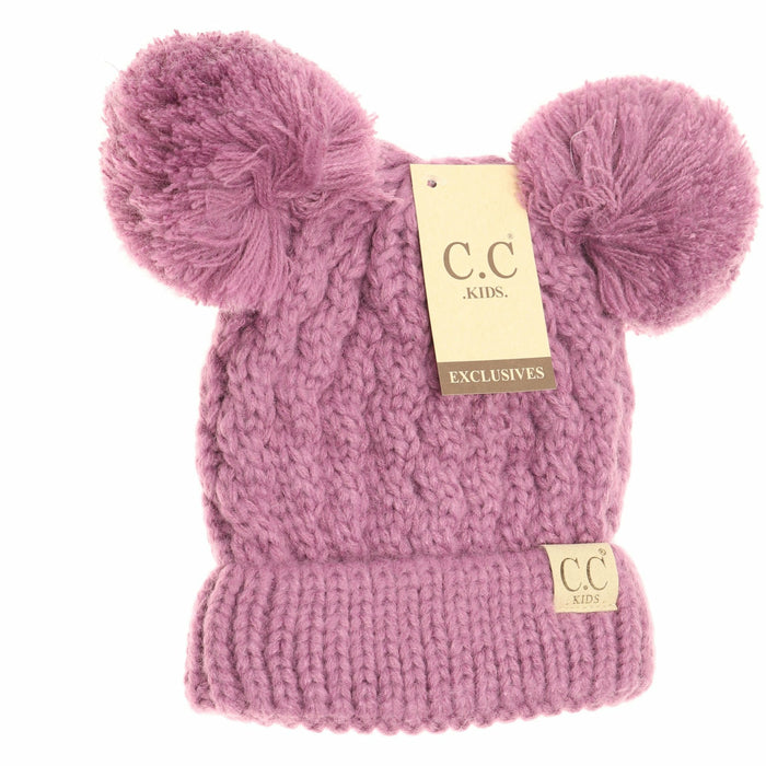 LF ACCESSORIES BEANIES Lavender Kids Solid Double Pom CC Beanies