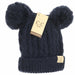 LF ACCESSORIES BEANIES Navy Kids Solid Double Pom CC Beanies