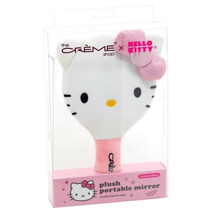 LF BEAUTY BEAUTY The Crème Shop X Hello Kitty Limited Edition Plush Portable Mirror - Genuine Sanrio - Soft Plush Covering - Glass Mirror - Embroidered Features - Sparkly Pink Bow - Ideal for Hello Kitty Lovers