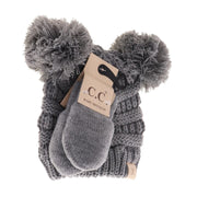 LF KIDS BEANIES Grey BABY Solid Knit Double Pom C.C Beanie