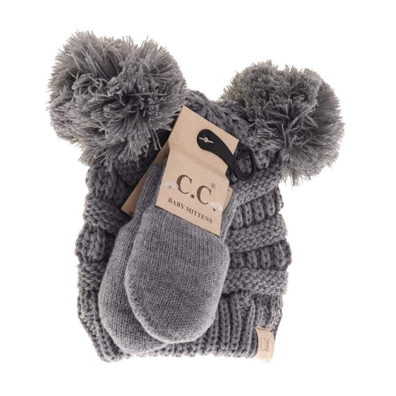 LF KIDS BEANIES Grey BABY Solid Knit Double Pom C.C Beanie