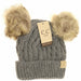 LF KIDS BEANIES Grey KIDS Cable Knit Double Matching Pom Beanie