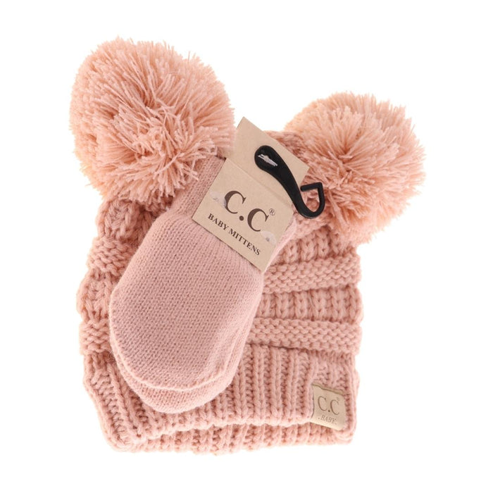 LF KIDS BEANIES Indie Pink BABY Solid Knit Double Pom C.C Beanie