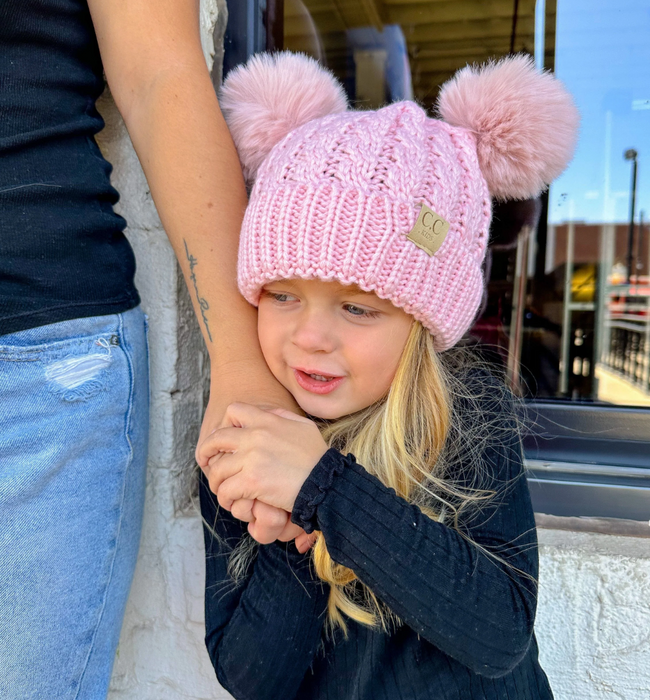 LF KIDS BEANIES KIDS Cable Knit Double Matching Pom Beanie