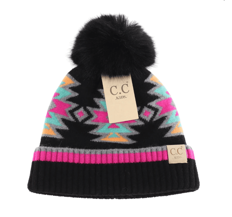 LF KIDS BEANIES KIDS Southwestern Faux Fur Pom C.C Beanie