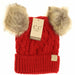 LF KIDS BEANIES Red KIDS Cable Knit Double Matching Pom Beanie