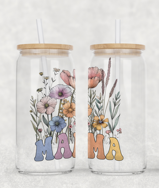 Mama Wildflowers Clear Can Glass with Lid + Straw - LOCAL FIXTURE