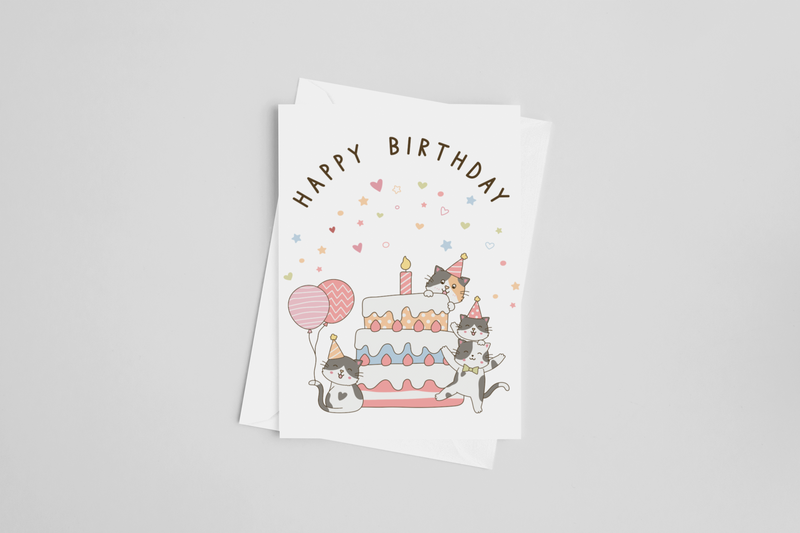 Happy Birthday Cake and Cats Greeting Card